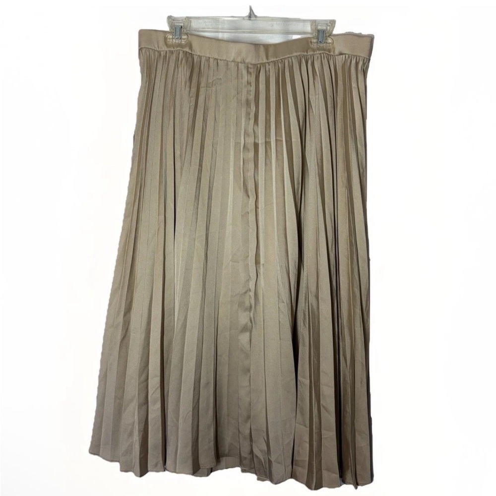 J. Crew Midi Skirt Pleated Champagne Satin Academia Holiday Cocktail Classic XL